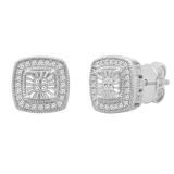 0.20 Carat (ctw) Round Diamond Ladies Cushion Vintage Style Stud Earrings 1/5 CT Sterling Silver