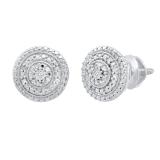 0.10 Carat (ctw) Round White Diamond Ladies Cluster Flower Stud Earrings 1/10 CT Sterling Silver