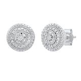 0.10 Carat (ctw) Round White Diamond Ladies Cluster Flower Stud Earrings 1/10 CT Sterling Silver
