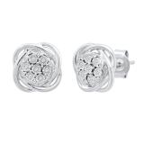 0.10 Carat (ctw) Round White Diamond Ladies Orbit Cluster Stud Earrings 1/10 CT Sterling Silver