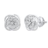0.10 Carat (ctw) Round White Diamond Ladies Orbit Cluster Stud Earrings 1/10 CT Sterling Silver