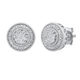 0.05 Carat (ctw) Round White Diamond Ladies Cluster Style Flower Stud Earrings Sterling Silver