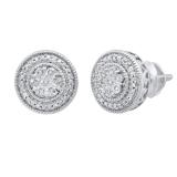 0.05 Carat (ctw) Round White Diamond Ladies Cluster Style Flower Stud Earrings Sterling Silver