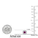 4 mm Round Ruby & White Diamond Ladies Cushion Shape Stud Earrings Sterling Silver