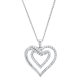 0.50 Carat (ctw) Round White Diamond Ladies Double Heart Pendant 1/2 CT Sterling Silver