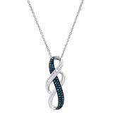 0.20 Carat (ctw) Round Blue & Baguette White Diamond Ladies Swirl Pendant 1/5 CT, Sterling Silver