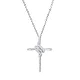 0.25 Carat (ctw) Round & Baguette Diamond Ladies Cross Religious Pendant 1/4 CT Sterling Silver