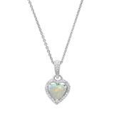 Heart Opal & Round White Diamond Ladies Halo Style Heart Shape Pendant Sterling Silver