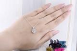 Heart Opal & Round White Diamond Ladies Halo Style Heart Shape Pendant Sterling Silver