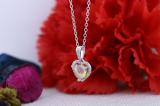 Heart Opal & Round White Diamond Ladies Halo Style Heart Shape Pendant Sterling Silver