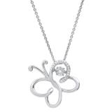 0.05 Carat (ctw) Round White Diamond Ladies Heart Shaped Butterfly Pendant Sterling Silver
