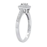 Round Amethyst & White Diamond Ladies Cluster Flower Engagement Ring Sterling Silver