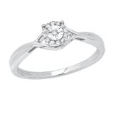 0.06 Carat (ctw) Round White Diamond Bridal Cluster Flower Engagement Ring Sterling Silver