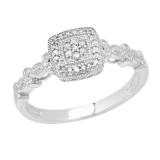 0.11 Carat (ctw) Round White Diamond Ladies Bridal Cluster Engagement Ring Sterling Silver
