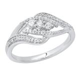 0.25 Carat (ctw) Round White Diamond Ladies Swirl 3 Stone Engagement Ring 1/4 CT Sterling Silver