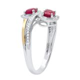 6X4 MM Oval Ruby & Round Diamond Ladies Engagement Ring Sterling Silver with 14K Yellow Gold Plate