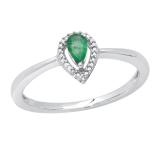 5X3 mm Pear Emerald & Round White Diamond Ladies Bridal Halo Style Engagement Ring Sterling Silver