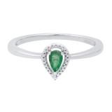 5X3 mm Pear Emerald & Round White Diamond Ladies Bridal Halo Style Engagement Ring Sterling Silver