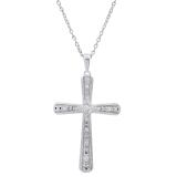 0.10 Carat (ctw) Round White Diamond Ladies Vintage Style Cross Pendant 1/10 CT 14K White Gold