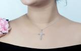 0.10 Carat (ctw) Round White Diamond Ladies Vintage Style Cross Pendant 1/10 CT Sterling Silver
