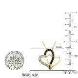0.04 Carat (ctw) Round Black & White Diamond Ladies Double Heart Pendant 18K Yellow Gold