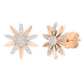 0.16 Carat (ctw) Round White Diamond Ladies Flower Shape Stud Earrings 18K Rose Gold