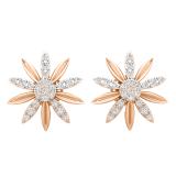0.16 Carat (ctw) Round White Diamond Ladies Flower Shape Stud Earrings 18K Rose Gold