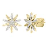 0.16 Carat (ctw) Round White Diamond Ladies Flower Shape Stud Earrings 18K Yellow Gold