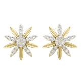 0.16 Carat (ctw) Round White Diamond Ladies Flower Shape Stud Earrings 18K Yellow Gold