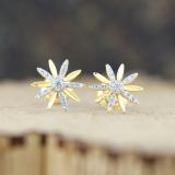 0.16 Carat (ctw) Round White Diamond Ladies Flower Shape Stud Earrings 18K Yellow Gold