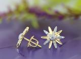 0.16 Carat (ctw) Round White Diamond Ladies Flower Shape Stud Earrings 18K Yellow Gold