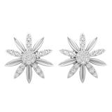 0.16 Carat (ctw) Round White Diamond Ladies Flower Shape Stud Earrings Sterling Silver