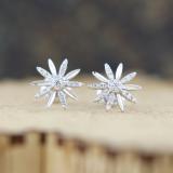 0.16 Carat (ctw) Round White Diamond Ladies Flower Shape Stud Earrings Sterling Silver