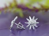 0.16 Carat (ctw) Round White Diamond Ladies Flower Shape Stud Earrings Sterling Silver