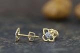 0.06 Carat (ctw) Round White Diamond Ladies Flower Shape Stud Earrings 14K Yellow Gold
