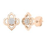 0.06 Carat (ctw) Round White Diamond Ladies Flower Shape Stud Earrings 18K Rose Gold