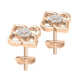 0.06 Carat (ctw) Round White Diamond Ladies Flower Shape Stud Earrings 18K Rose Gold
