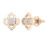 0.06 Carat (ctw) Round White Diamond Ladies Flower Shape Stud Earrings 18K Rose Gold