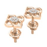 0.06 Carat (ctw) Round White Diamond Ladies Flower Shape Stud Earrings 18K Rose Gold