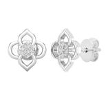 0.06 Carat (ctw) Round White Diamond Ladies Flower Shape Stud Earrings 18K White Gold