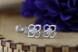 0.06 Carat (ctw) Round White Diamond Ladies Flower Shape Stud Earrings 18K White Gold