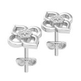 0.06 Carat (ctw) Round White Diamond Ladies Flower Shape Stud Earrings 18K White Gold