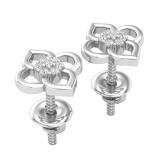 0.06 Carat (ctw) Round White Diamond Ladies Flower Shape Stud Earrings Sterling Silver