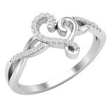 0.10 Carat (ctw) Round White Diamond Ladies Crossover Heart Promise Ring 1/10 CT Sterling Silver