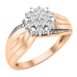 0.20 Carat (ctw) Round White Diamond Ladies Flower Cluster Right Hand Ring 1/5 CT 10K Rose Gold