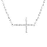 0.07 Carat (ctw) Round White Diamond Ladies Sideways Cross Pendant 10K White Gold