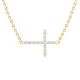 0.07 Carat (ctw) Round White Diamond Ladies Sideways Cross Pendant 10K Yellow Gold