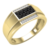 0.40 Carat (ctw) Round Black & White Diamond Mens Rectangle Shape Cluster Ring 10K Yellow Gold