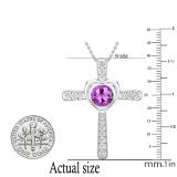 8 mm Round Amethyst & With Natural White Diamond Ladies Heart Cross Pendant, 18K White Gold