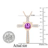 8 mm Round Amethyst & With Natural White Diamond Ladies Heart Cross Pendant, 18K Rose Gold